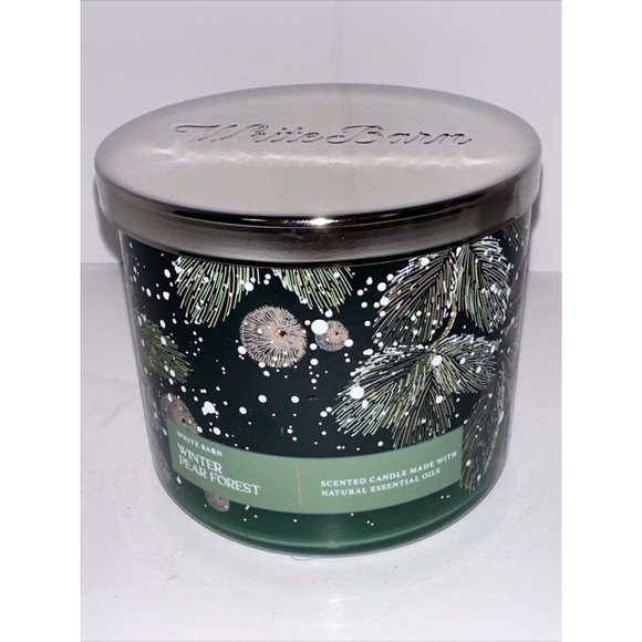 Bath & Body Works Winter Pear Forest White Barn 3 Wick Candle 14.5oz 2023 NEW - Picture 1 of 16